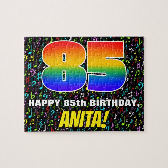 85th Birthday — Fun, Colorful Music Symbols & “85” Jigsaw Puzzle (Horizontal)