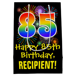 85th Birthday: Fun Fireworks Pattern + Rainbow 85 Medium Gift Bag