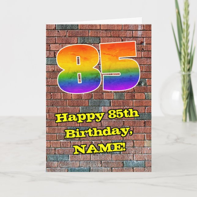 85th Birthday: Fun Graffiti-Inspired Rainbow 85 Card (Front)