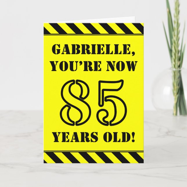 85th Birthday: Fun Stencil Style Text, Custom Name Card (Front)