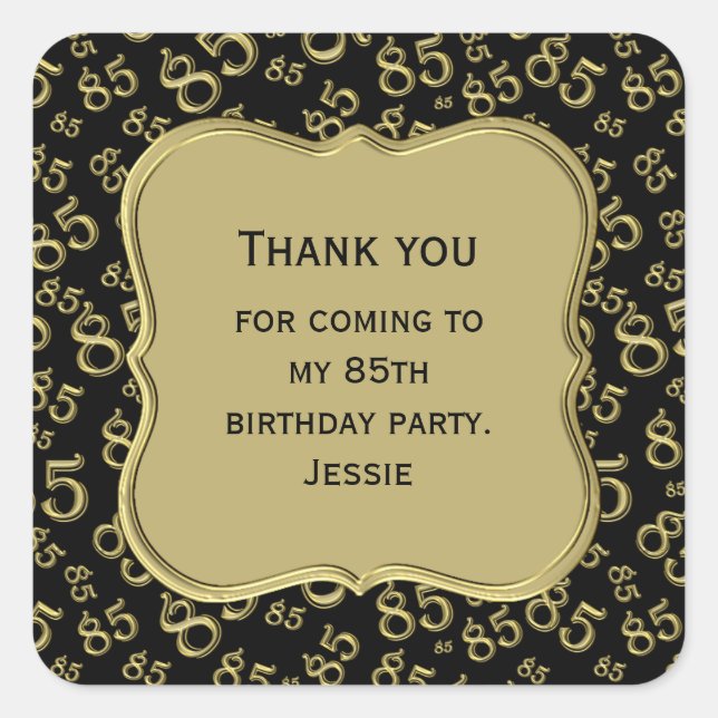 85th Birthday Gold/Black Party Theme  - Thank you Square Sticker (Front)