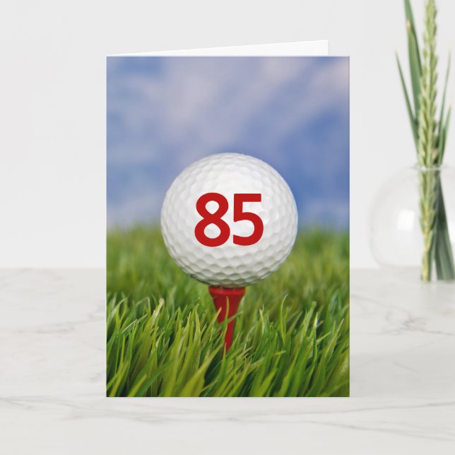 85th Birthday Golf Ball on Red Tee Card (Front)