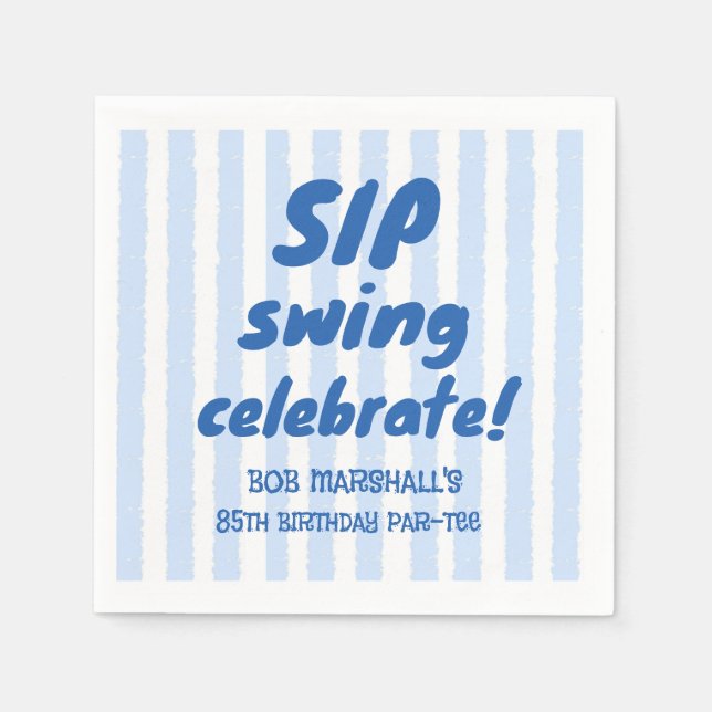 85th Birthday Golf Bold Blue Typography Stripes Napkin (Front)