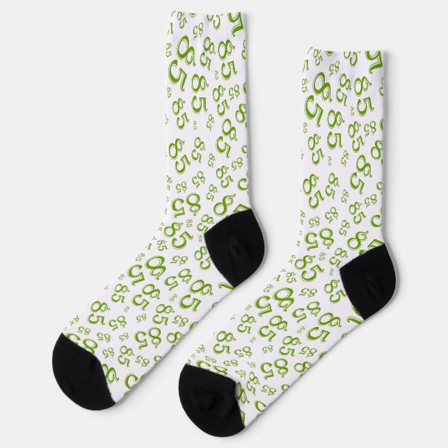 85th Birthday Green Random Number Pattern Socks (Left)