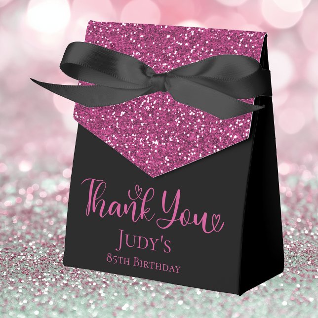 85th Birthday Hot Pink Glitter Black Thank You Favour Box (Creator Uploaded)