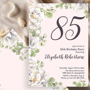 85th Birthday Invitation Blush Pink Floral Peonies