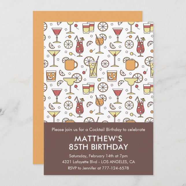 85th birthday invitation Cocktail Stylish Pattern  (Front/Back)
