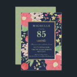 85th Birthday Invitation - Gold, Elegant Floral<br><div class="desc">The elegant and classy eighty fifth birthday celebration invitation can be customised for your special occasion. It features an illustrated, colourful spring/summer floral border (of tulips, hydrangeas, etc.) as well as a gold frame and gold accents. The background colour and text can be changed to your liking. A perfect invite...</div>