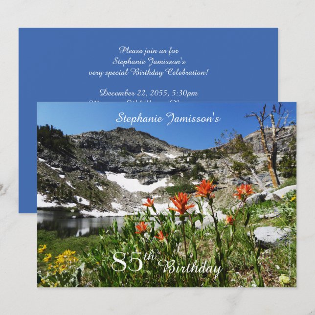 85th Birthday Invitation, Mountains, Wildflowers Invitation (Front/Back)