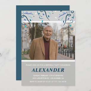 85th birthday invitations Men Confetti Photo Navy
