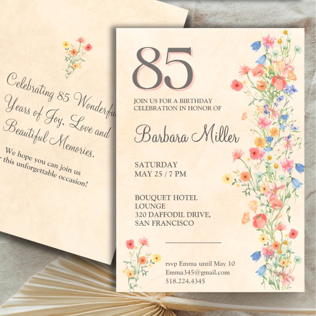 85th Birthday Invite - Floral Wildflowers Elegant (Creator Uploaded)