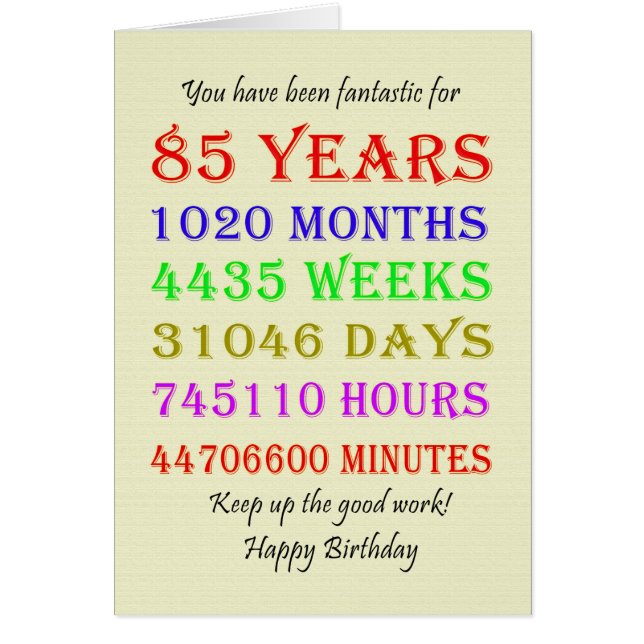 85th Birthday Milestones (Front)