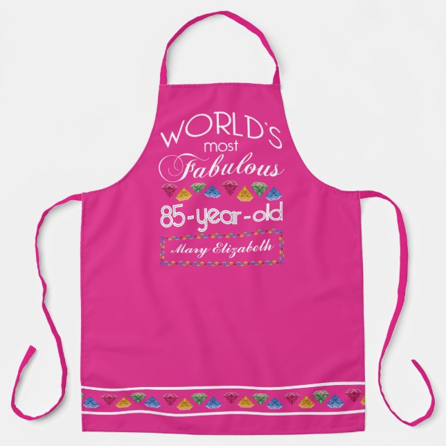 85th Birthday Most Fabulous Colorful Gems Pink Apron (Front)