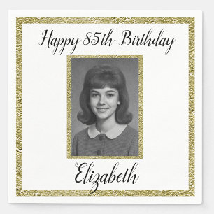 85th Birthday Napkins Custom Photo White and Gold