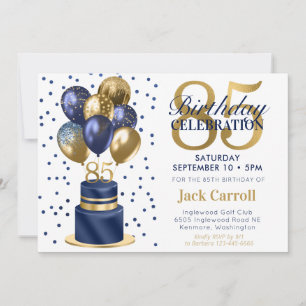 85th Birthday Navy Blue Cake Invitation