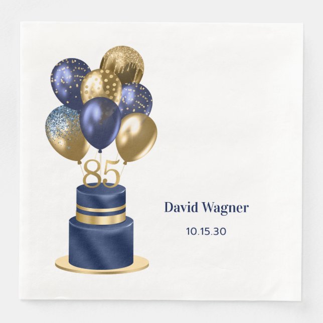 85th Birthday Navy Blue Cake Napkin (Front)