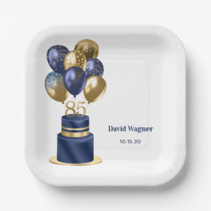 85th Birthday Navy Blue Cake Paper Plate