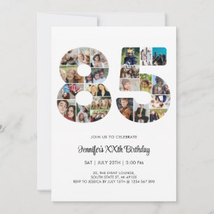 85th Birthday Number 85 Custom Photo Collage Invitation