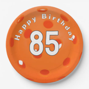 85th Birthday Orange Pickleball Paper Plate