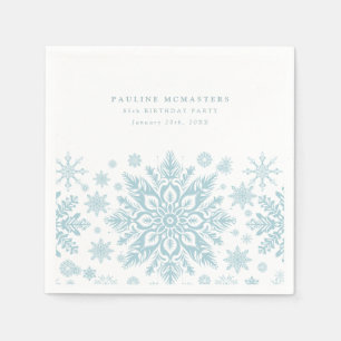 85th Birthday Party Blue White Snowflake Winter Napkin