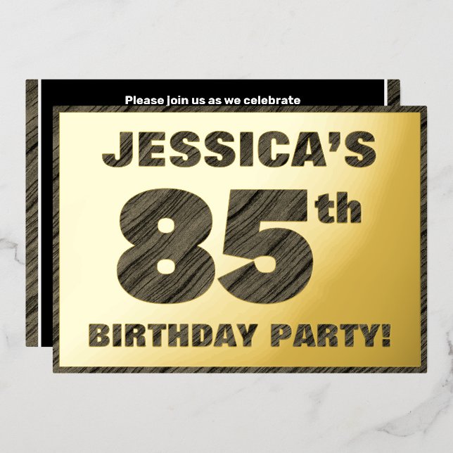 85th Birthday Party — Bold, Faux Wood Grain Text (Front/Back)