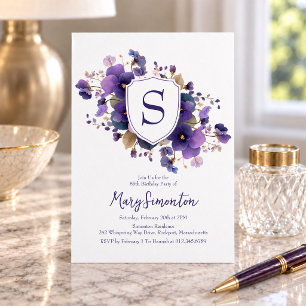 85th Birthday Party Classic Monogram Crest Invitation