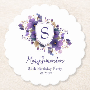 85th Birthday Party Classic Monogram Crest Paper Coaster