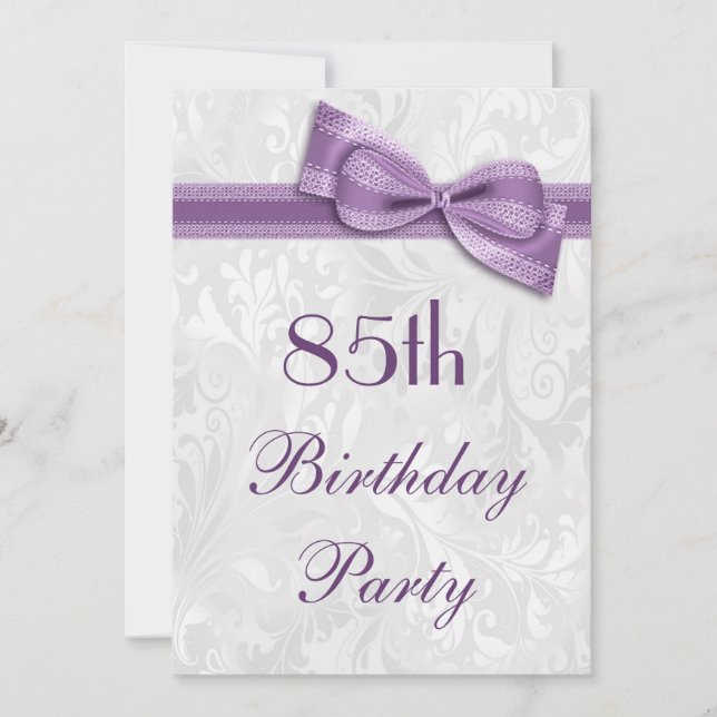 85th Birthday Party Damask and Faux Bow Invitation (Front)