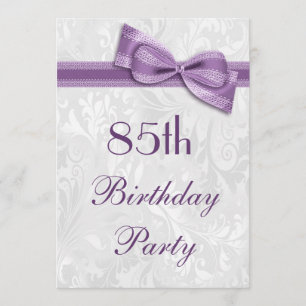 85th Birthday Party Damask and Faux Bow Invitation