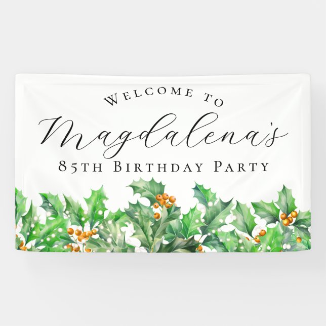 85th Birthday Party December Birth Flower Welcome Banner (Horizontal)