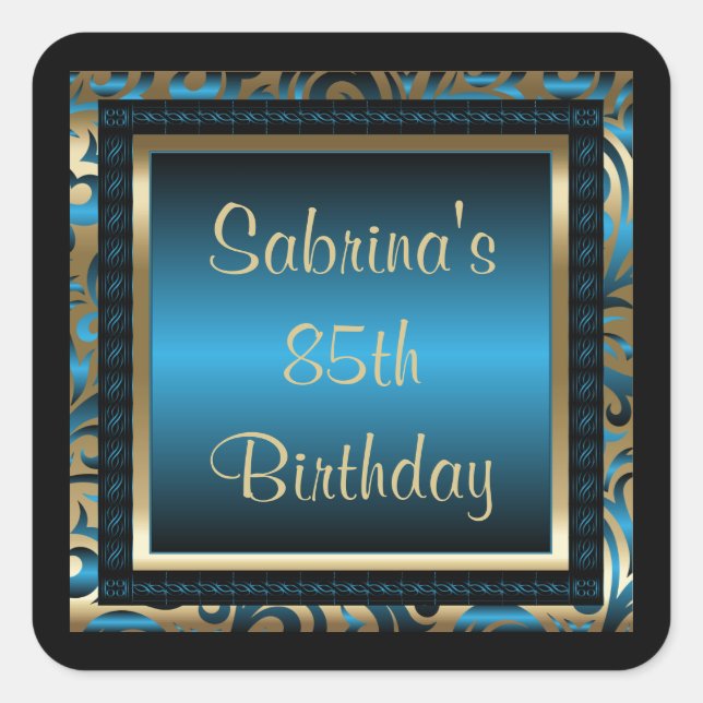 85th Birthday Party | DIY Text | Blue Square Sticker (Front)