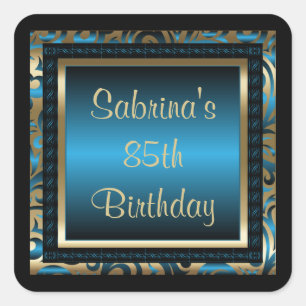 85th Birthday Party   DIY Text   Blue Square Sticker