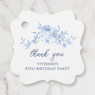 85th Birthday Party Dusty Blue Rose Floral Custom Favour Tags