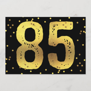 85th Birthday Party Faux Gold Foil Confetti Black Invitation