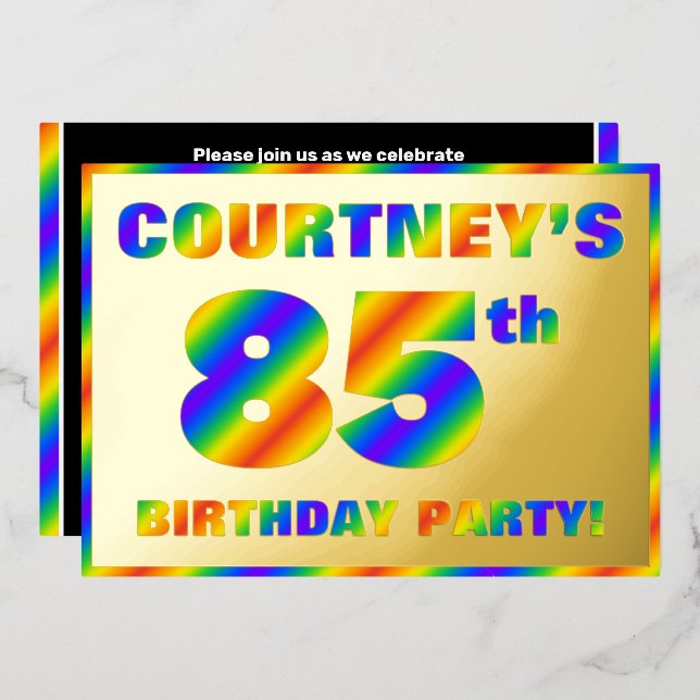 85th Birthday Party — Fun, Rainbow Spectrum “85” (Front/Back)