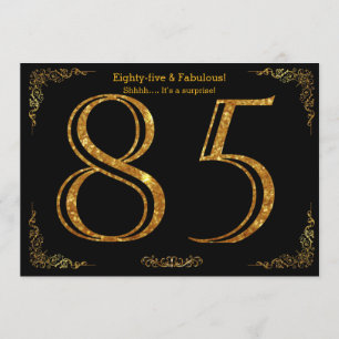 85th Birthday party,Gatsby styl,black gold glitter Invitation