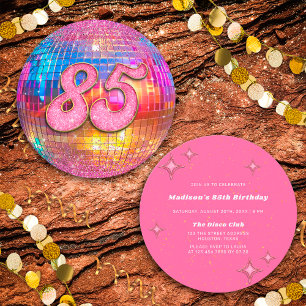 85th Birthday Party Gold Pink Glitter Disco Ball Invitation
