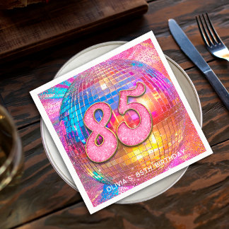 85th Birthday Party Gold Pink Glitter Disco Ball Napkin