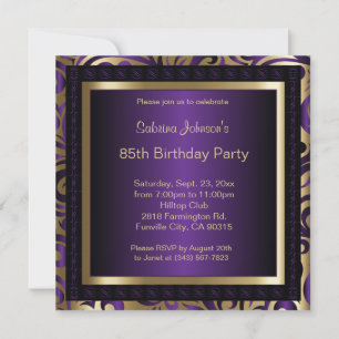 85th Birthday Party in Purple & Gold Patterns Invitation