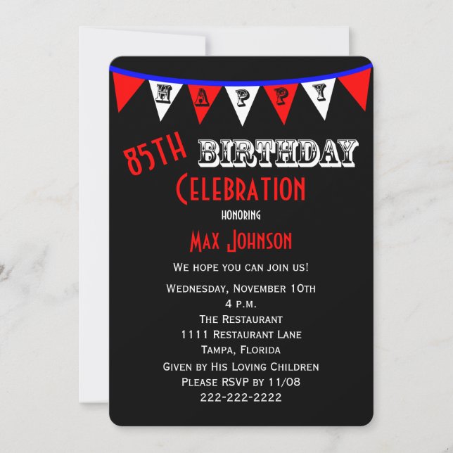 85th Birthday Party Invitation Bunting (Front)