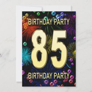 85th Birthday Party Invitation Fireworks Bubbles