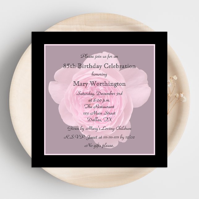 85th Birthday Party Invitation Rose for 85th (Creator Uploaded)