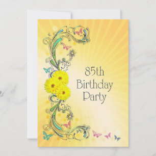 85th Birthday party Invitation with yellow flowers