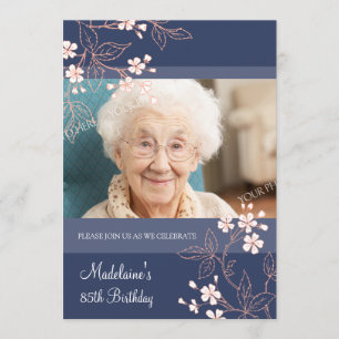 85th BIrthday Party Invitations Blue Coral Flowers