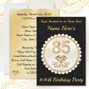 85th Birthday Party Invitations, Personalised Invitation