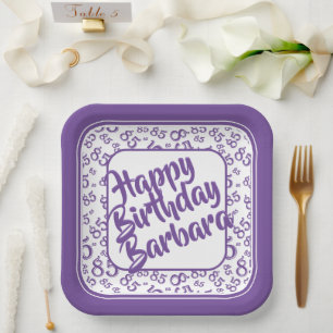 85th Birthday Party Number Pattern Purple White  Paper Plate