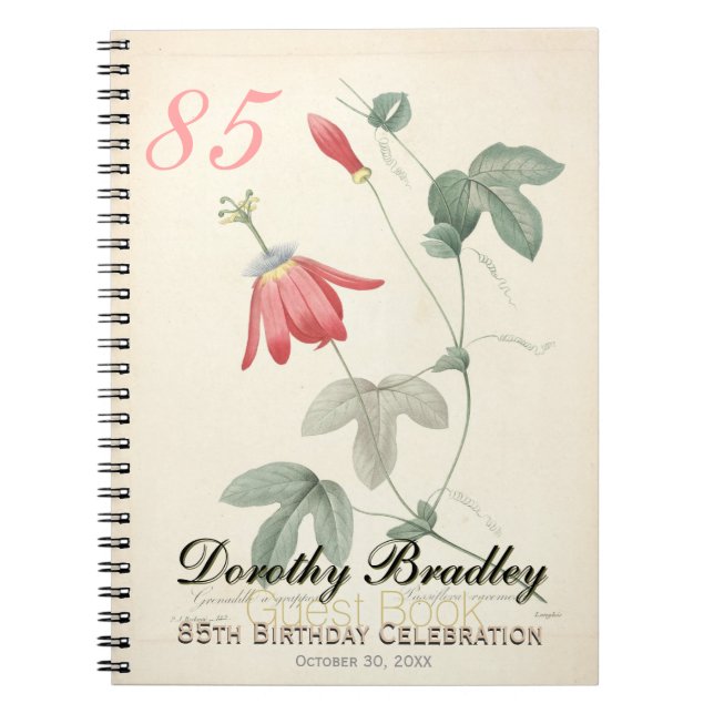 85th Birthday Party Passiflora Custom Guest Book (Front)