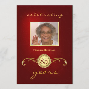 85th Birthday Party Photo Invitations - Red
