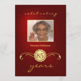85th Birthday Party Photo Invitations - Red