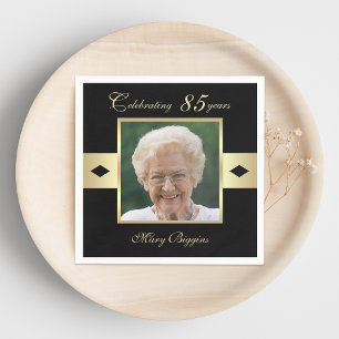 85th Birthday Party Photo on Black Paper Napkin